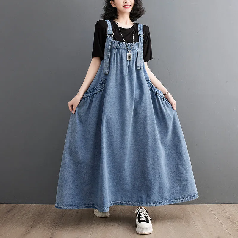 Pause The Moment Denim Round Neck Salopette Dress