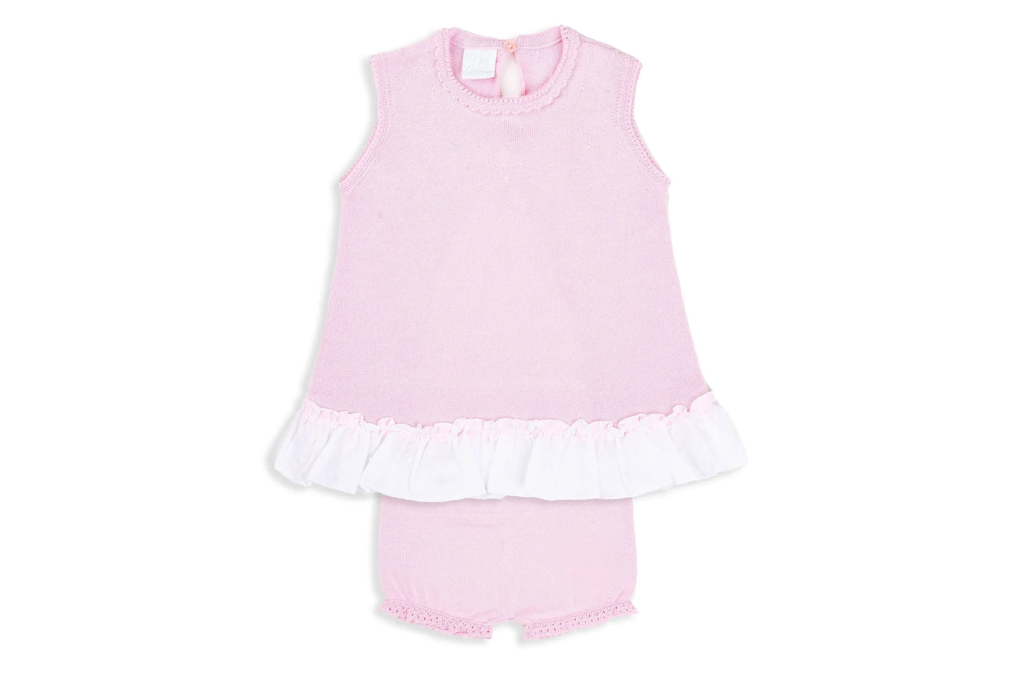Pink & White Two-Piece Knit Shorts Set