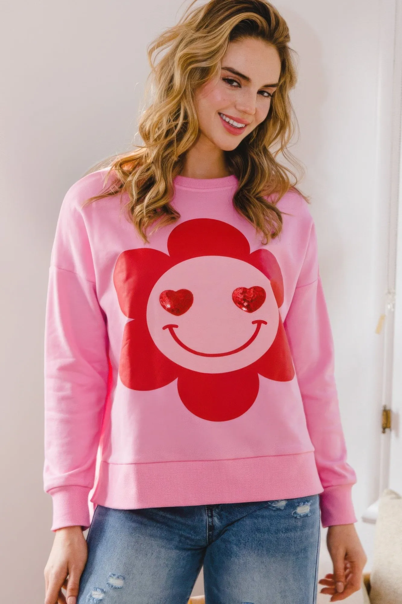 Smiley Flower Oversized Pullover Sweatshirt