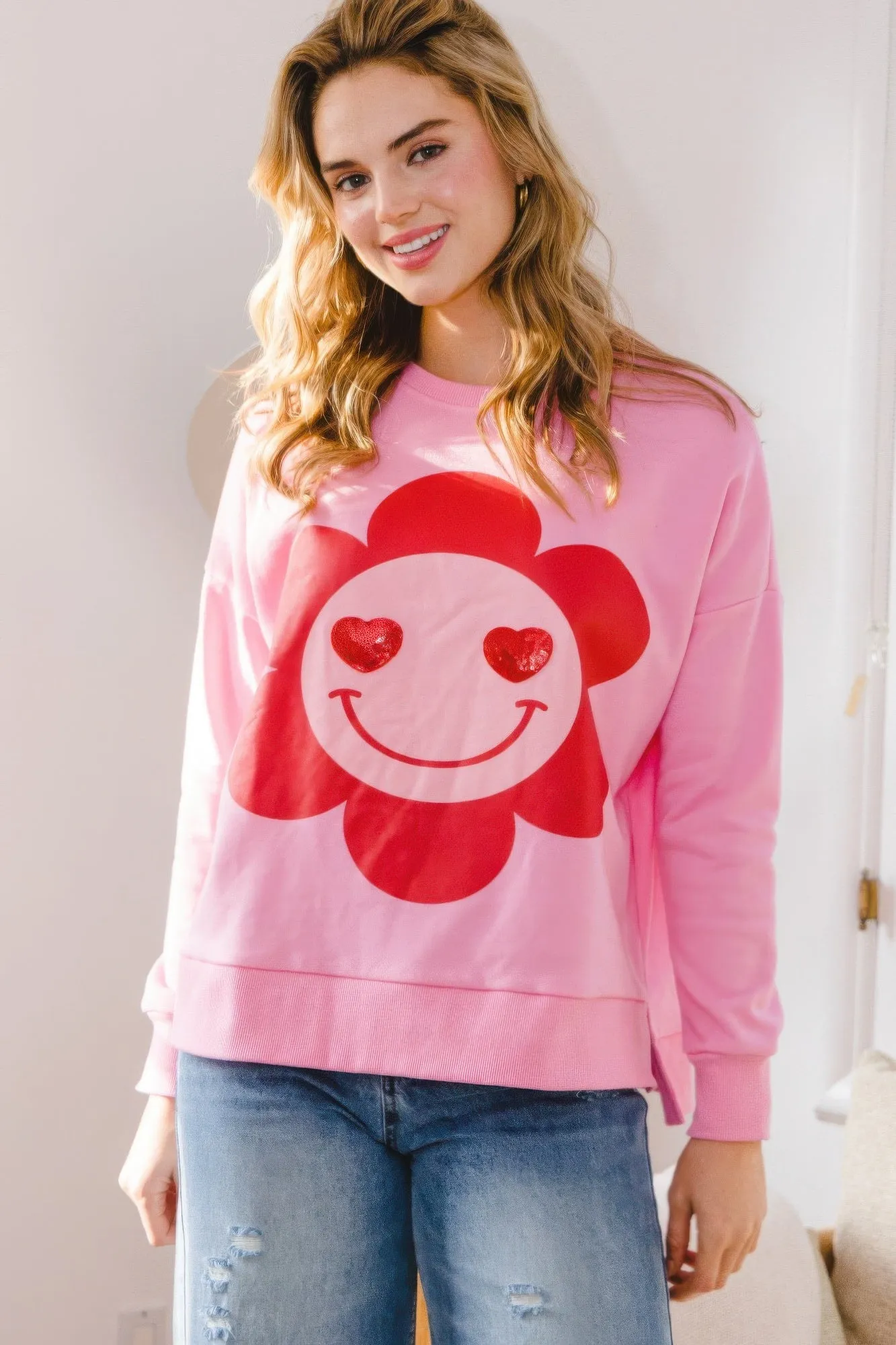 Smiley Flower Oversized Pullover Sweatshirt