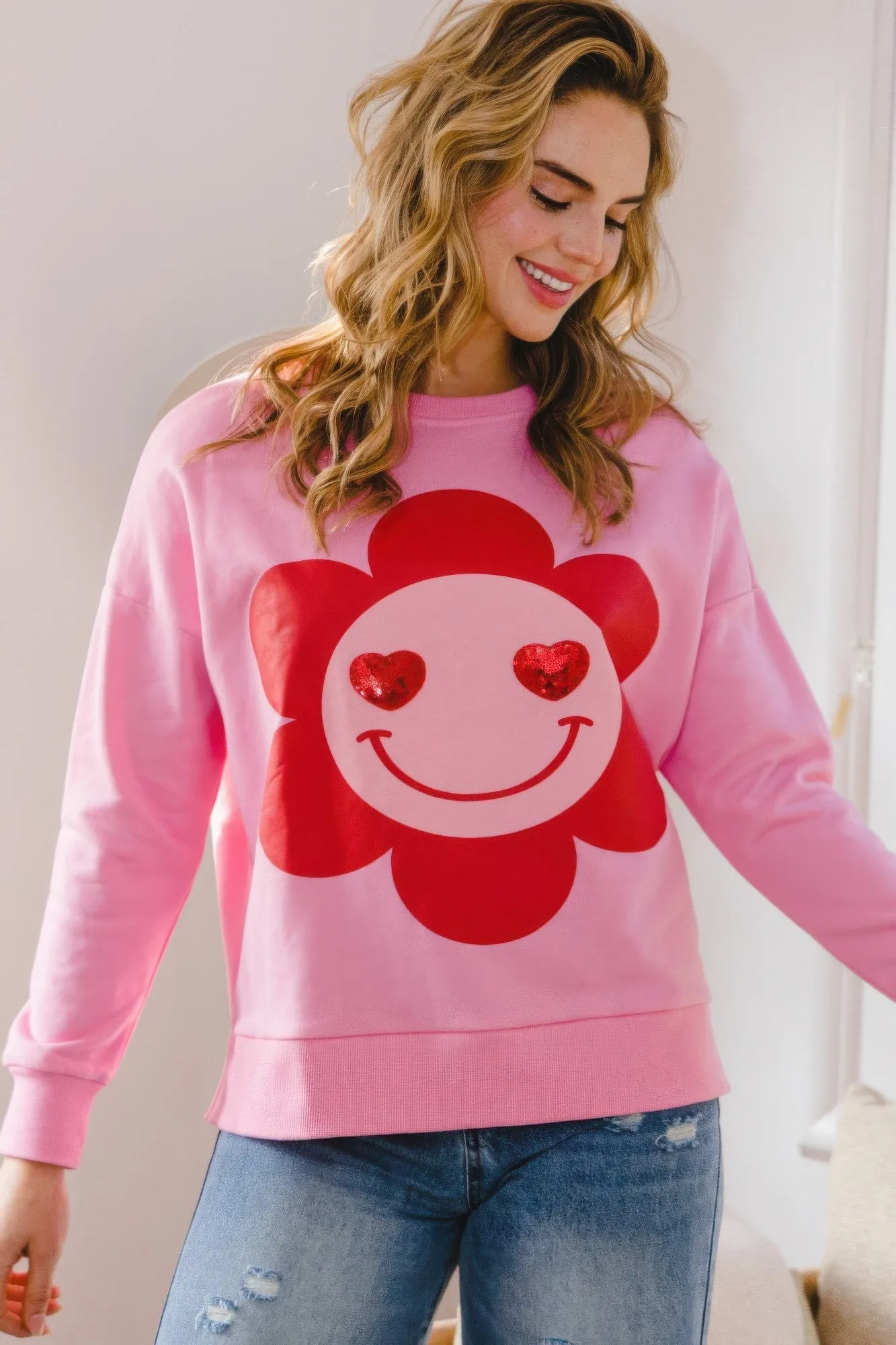 Smiley Flower Oversized Pullover Sweatshirt