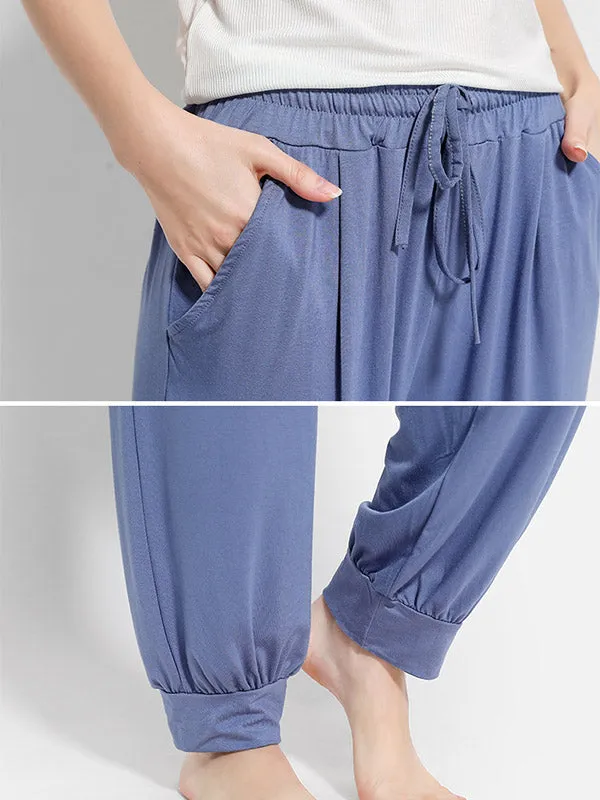Solid Color Bandage Casual Loose Pajama Pants