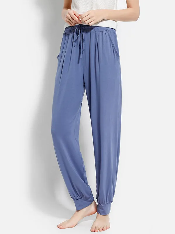 Solid Color Bandage Casual Loose Pajama Pants
