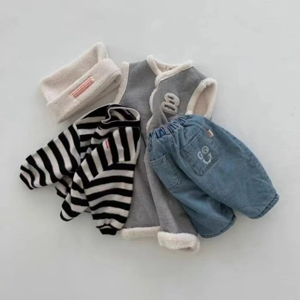Thick Fleece Retro Denim Pants