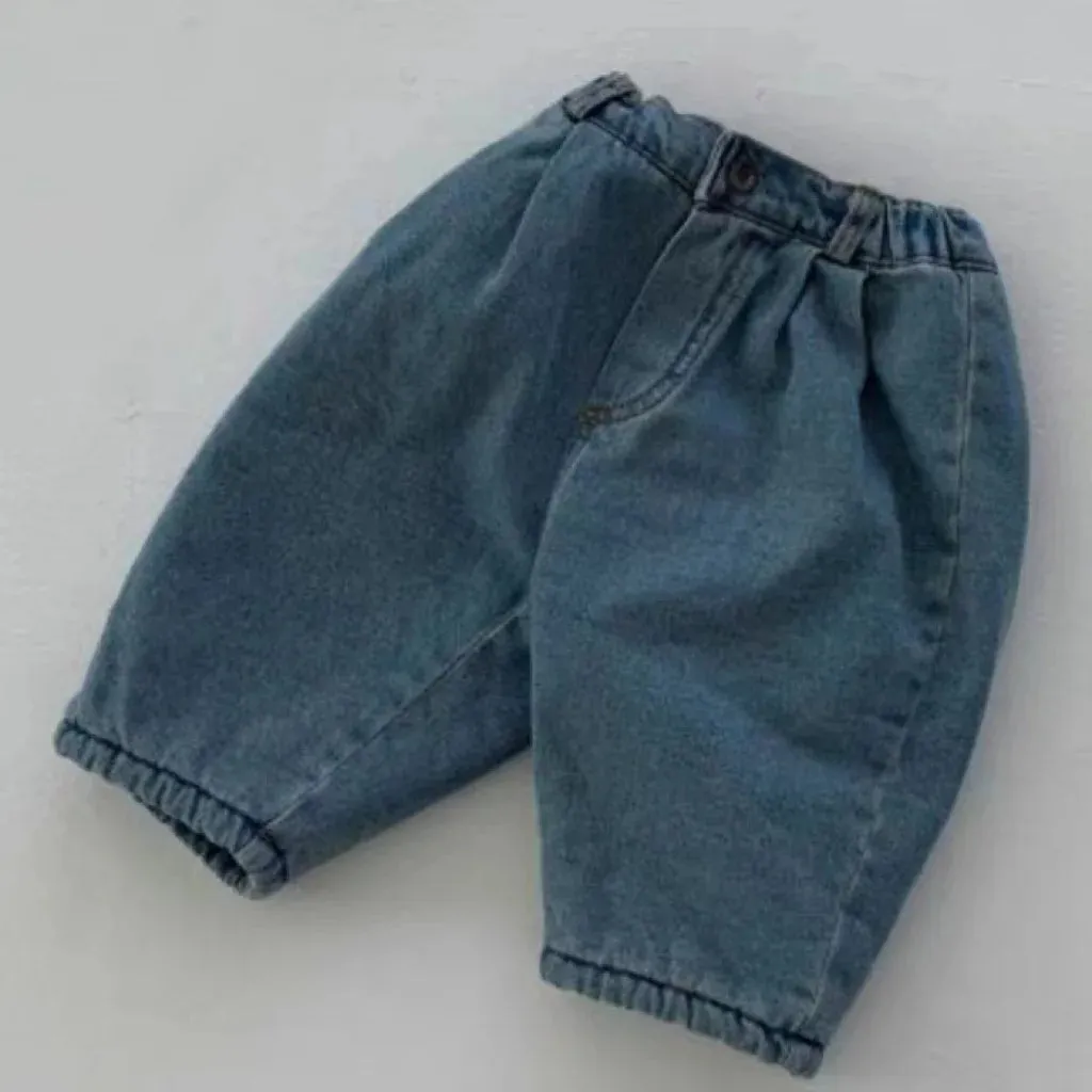 Thick Fleece Retro Denim Pants