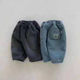 Thick Fleece Retro Denim Pants