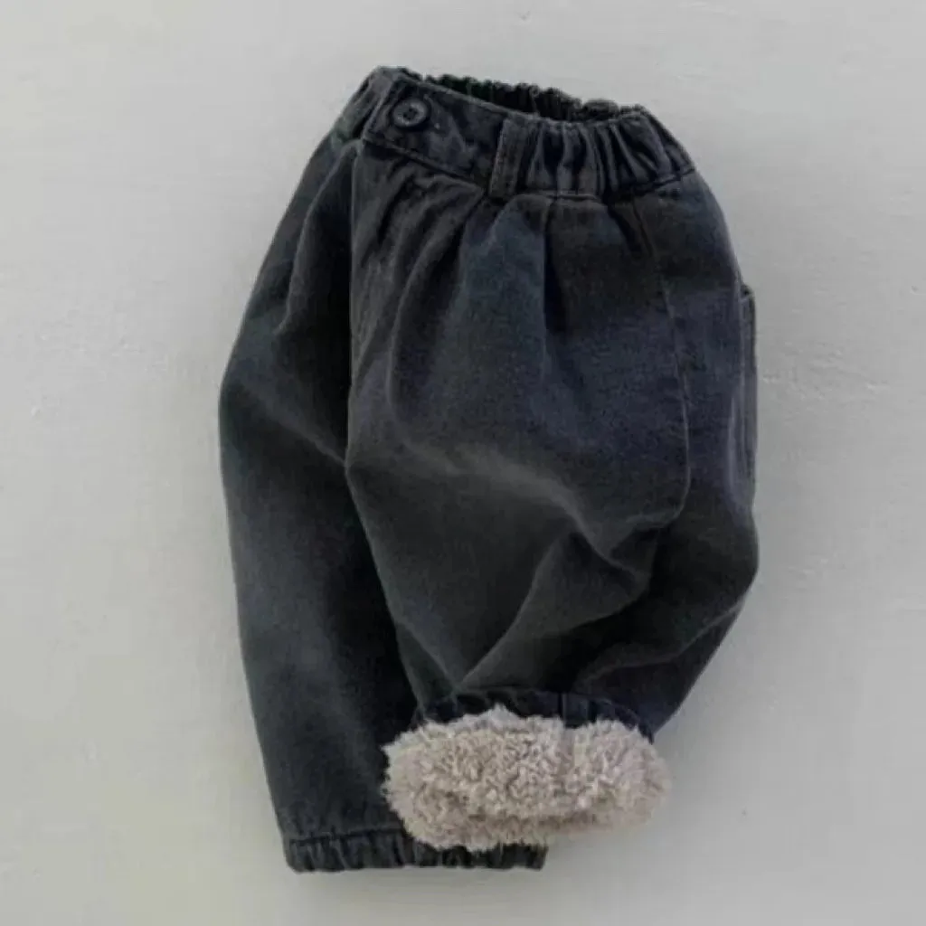 Thick Fleece Retro Denim Pants