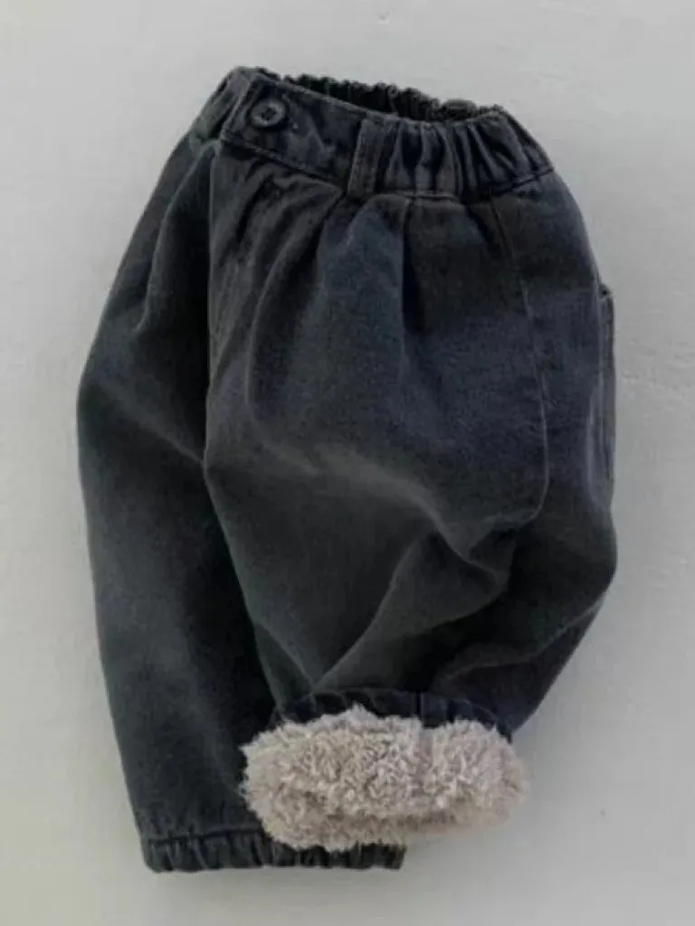 Thick Fleece Retro Denim Pants