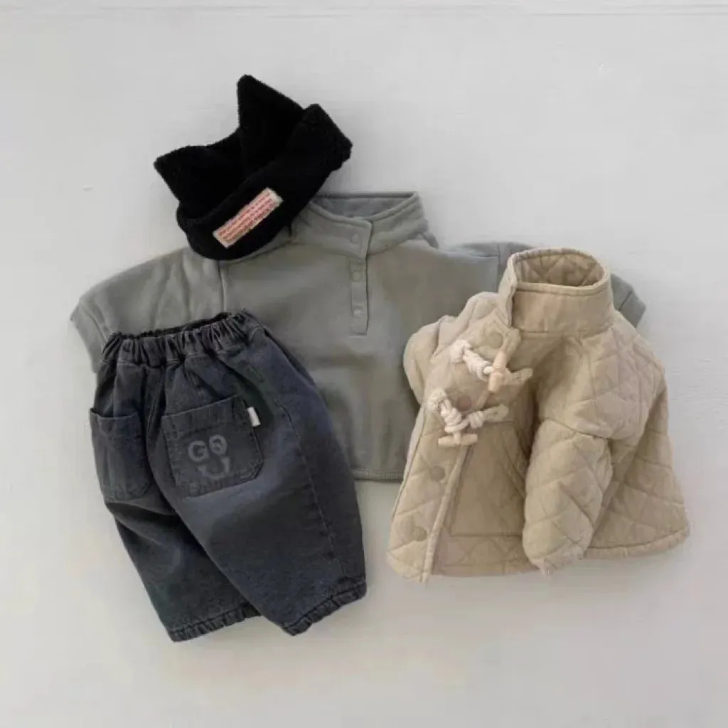 Thick Fleece Retro Denim Pants