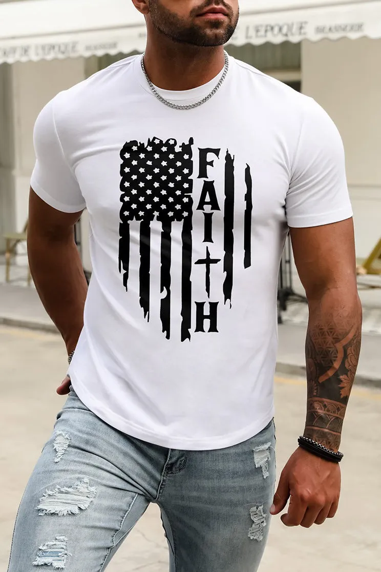 USA Print Solid Color Men's T-shirt