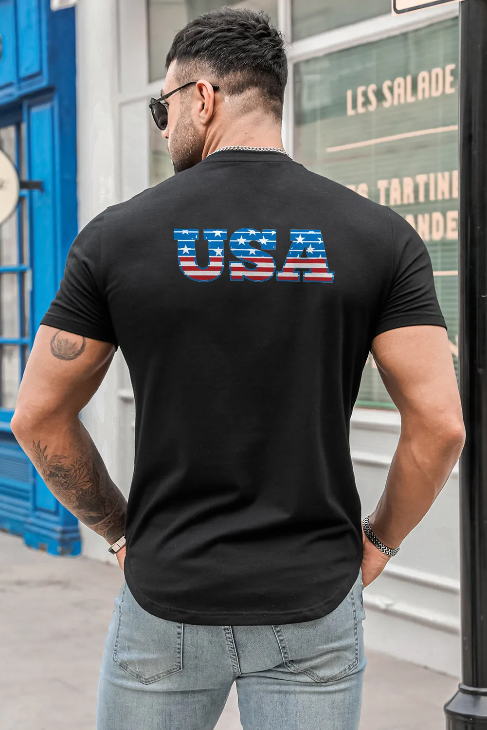USA Print Solid Color Men's T-shirt