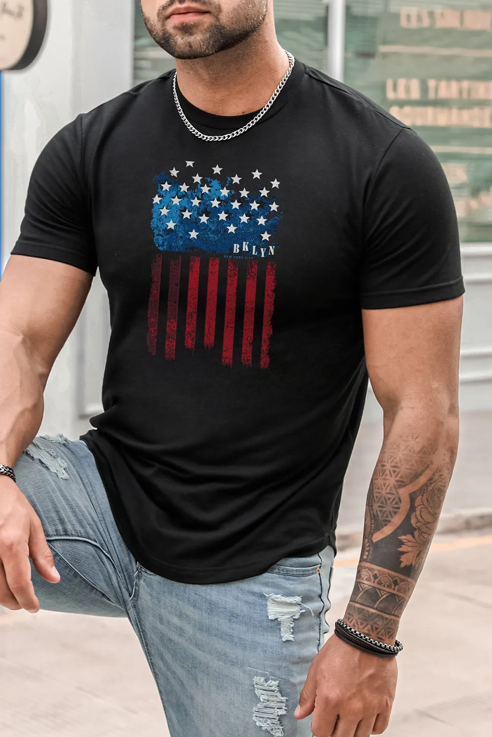USA Print Solid Color Men's T-shirt