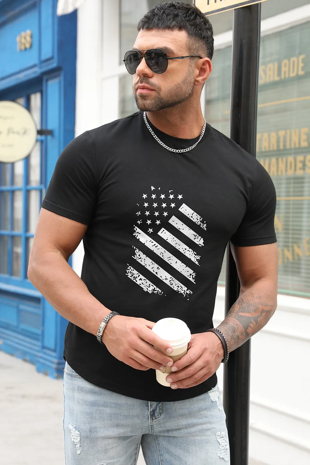 USA Print Solid Color Men's T-shirt