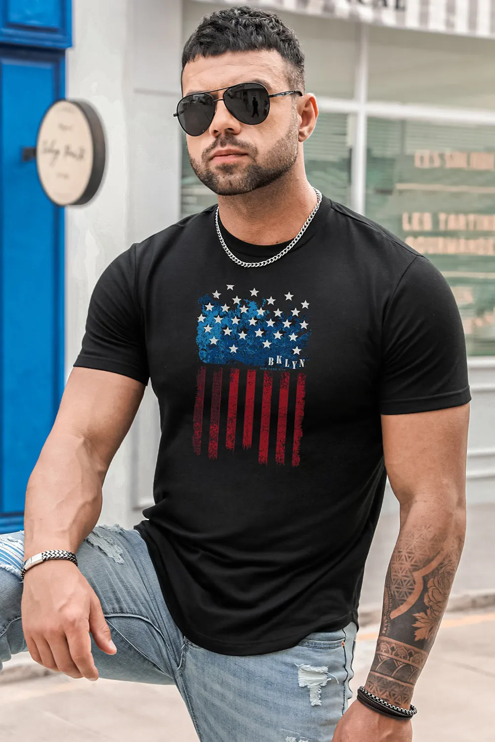 USA Print Solid Color Men's T-shirt