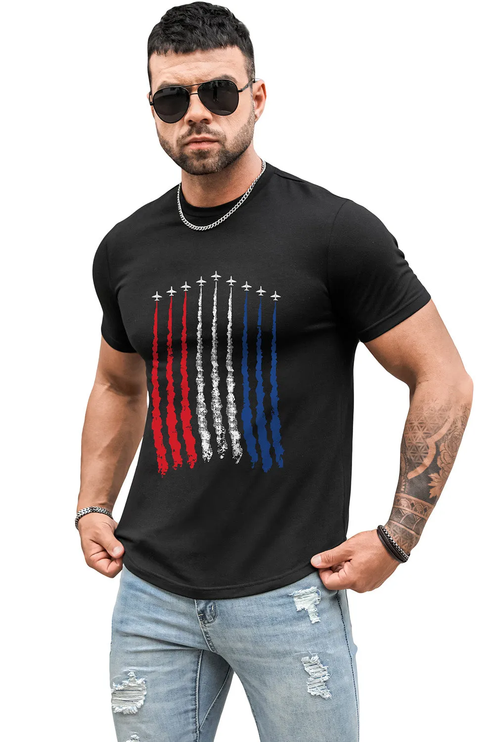USA Print Solid Color Men's T-shirt