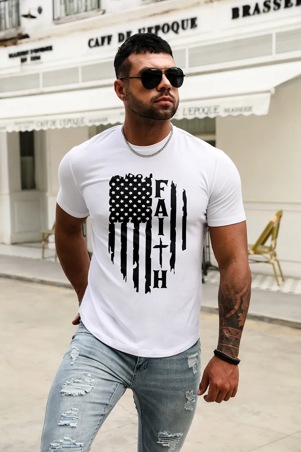 USA Print Solid Color Men's T-shirt