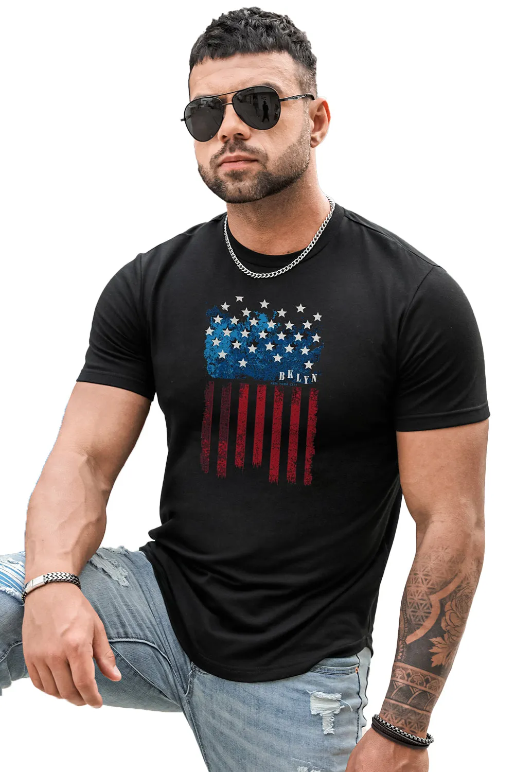 USA Print Solid Color Men's T-shirt