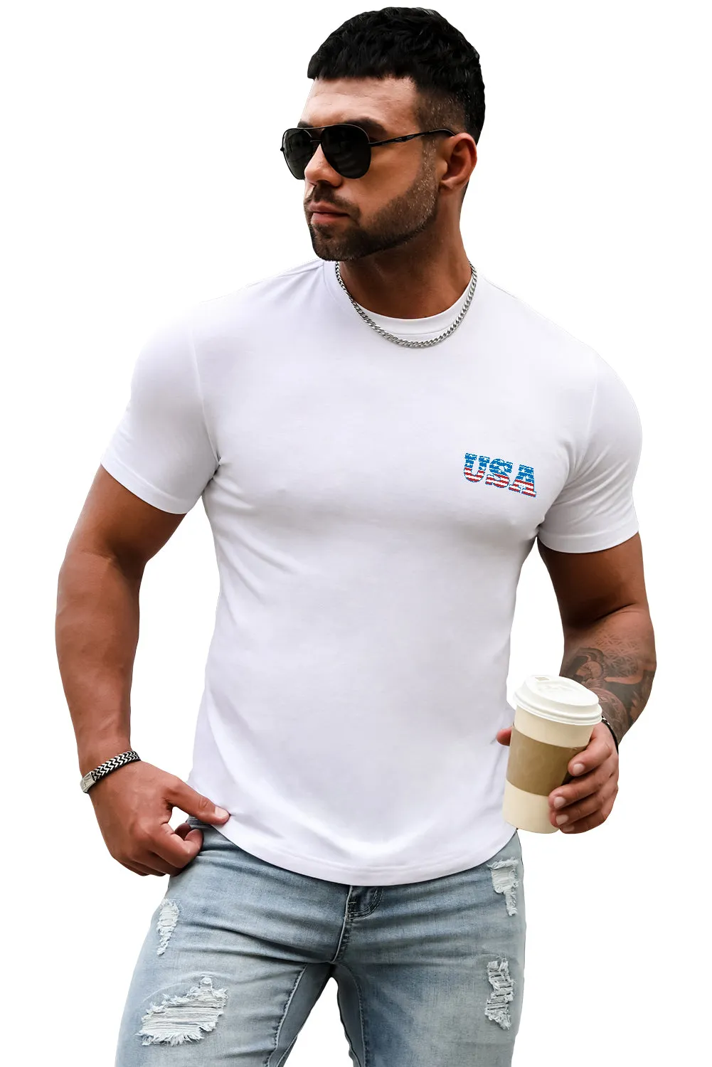 USA Print Solid Color Men's T-shirt