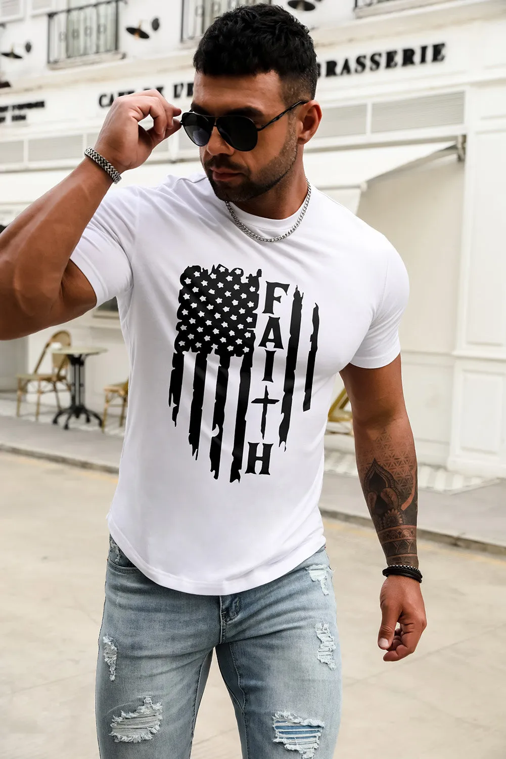 USA Print Solid Color Men's T-shirt