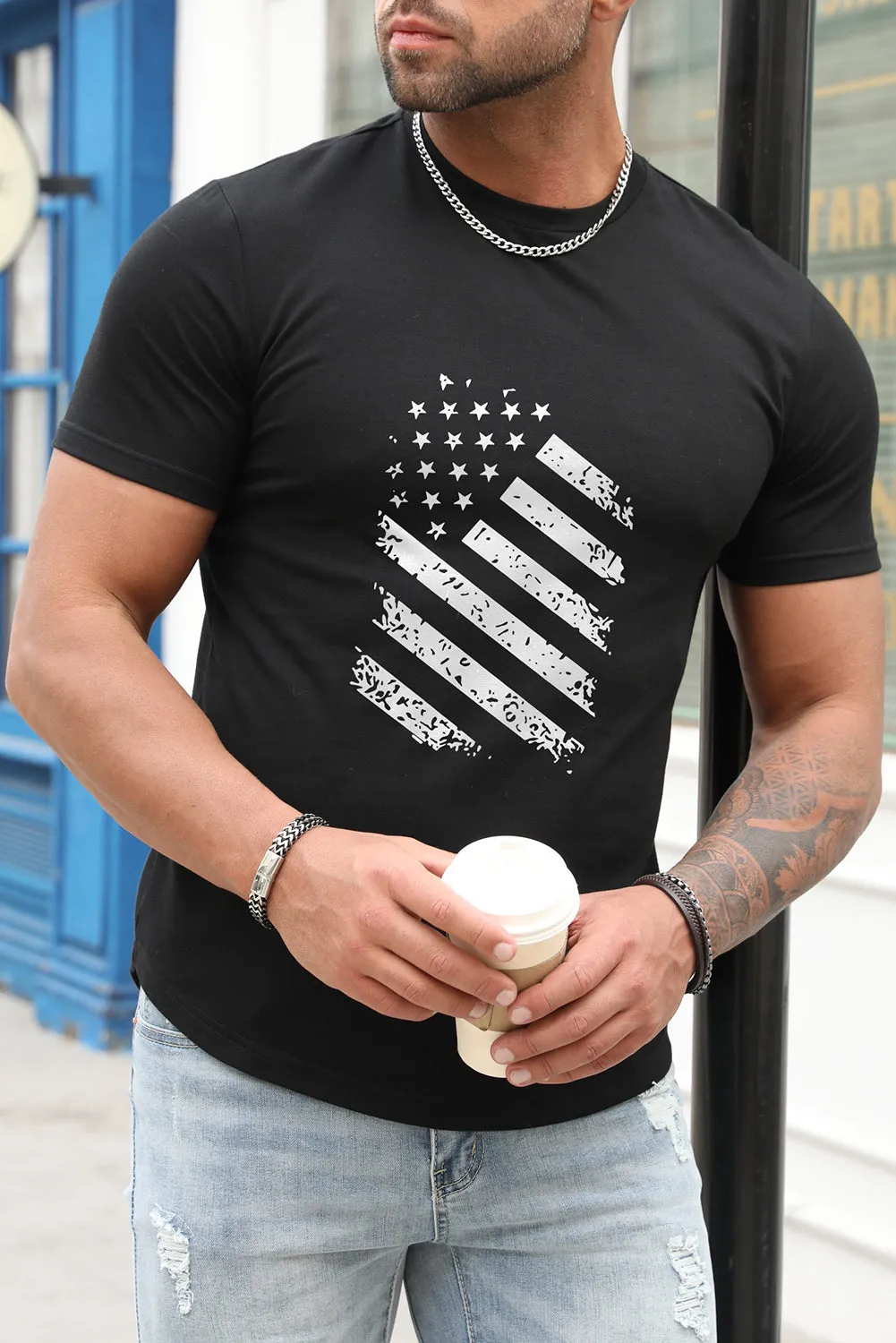 USA Print Solid Color Men's T-shirt