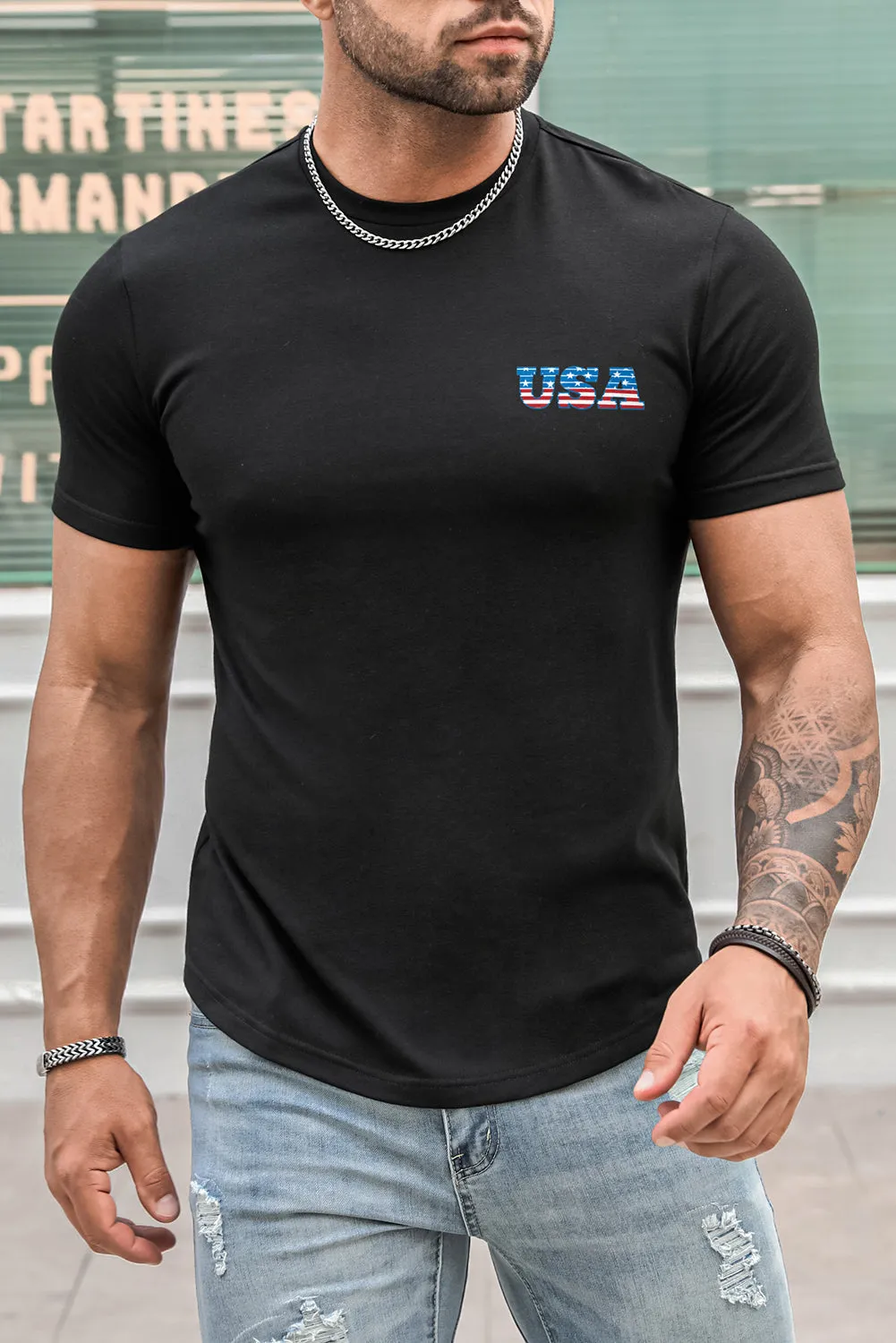 USA Print Solid Color Men's T-shirt