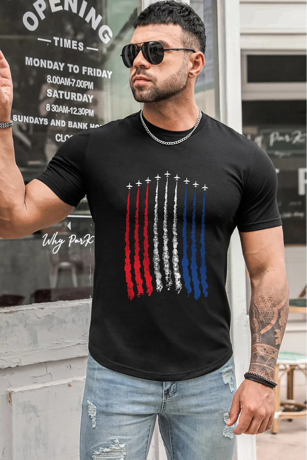 USA Print Solid Color Men's T-shirt