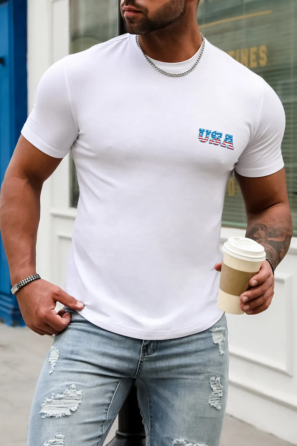 USA Print Solid Color Men's T-shirt