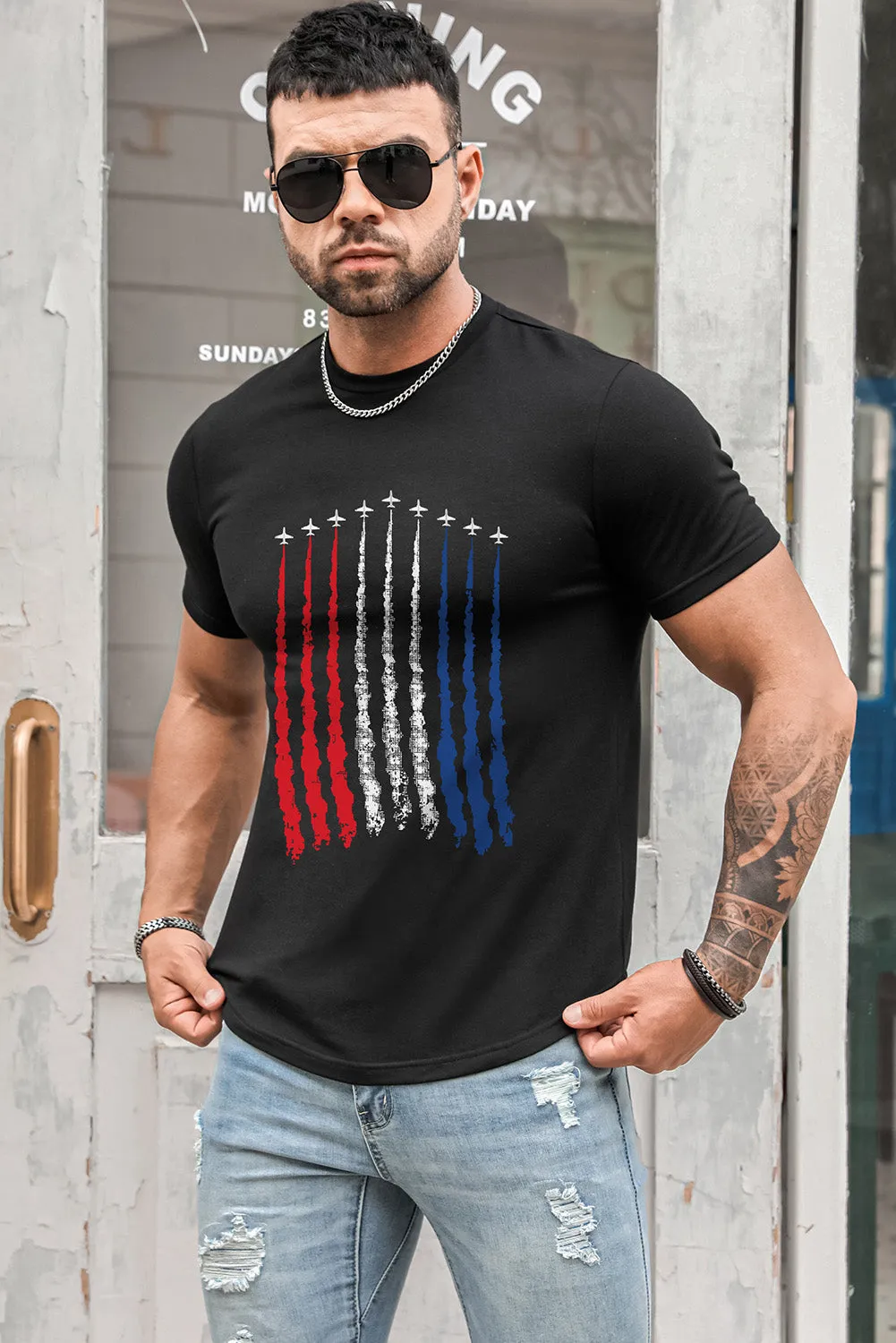 USA Print Solid Color Men's T-shirt