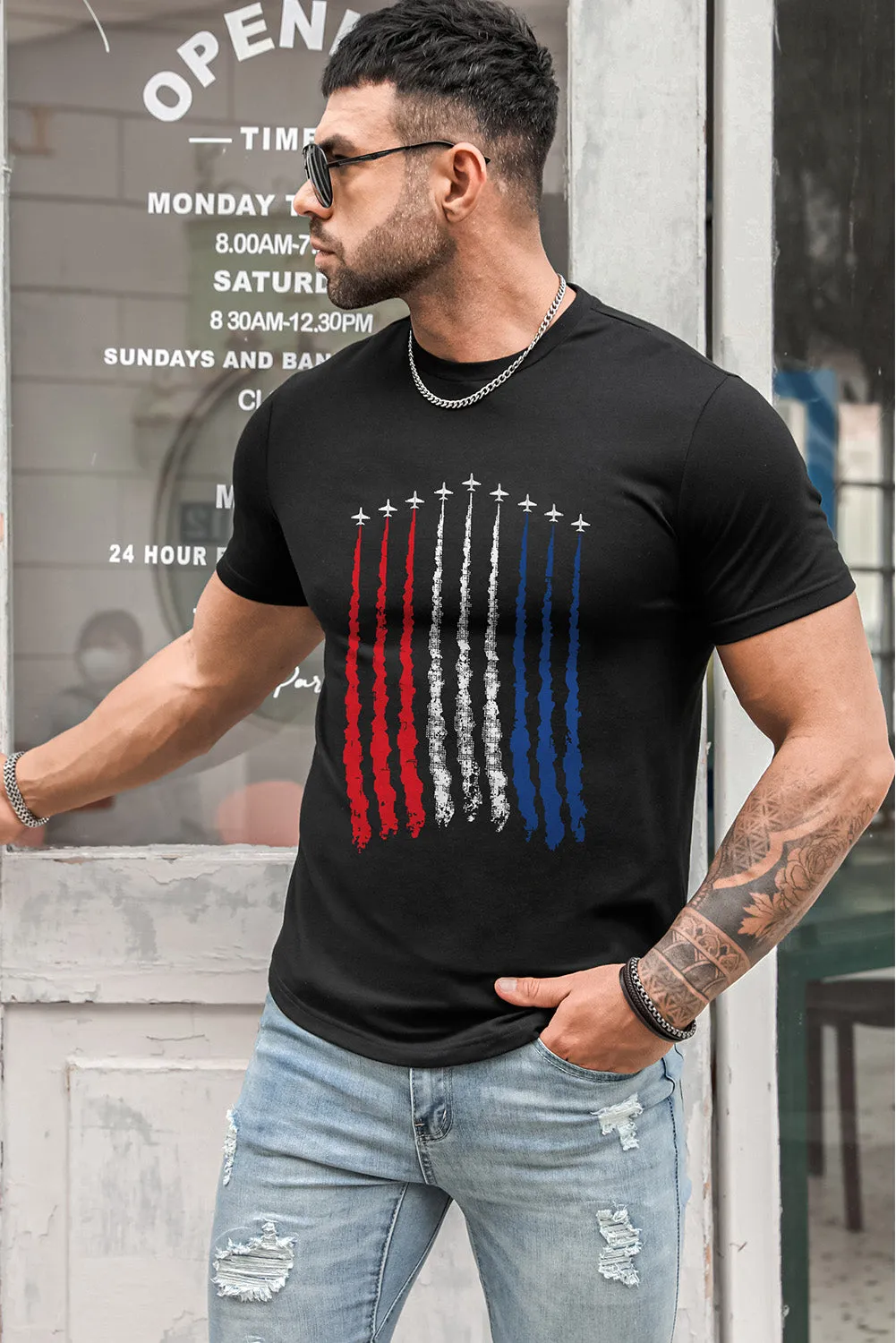 USA Print Solid Color Men's T-shirt
