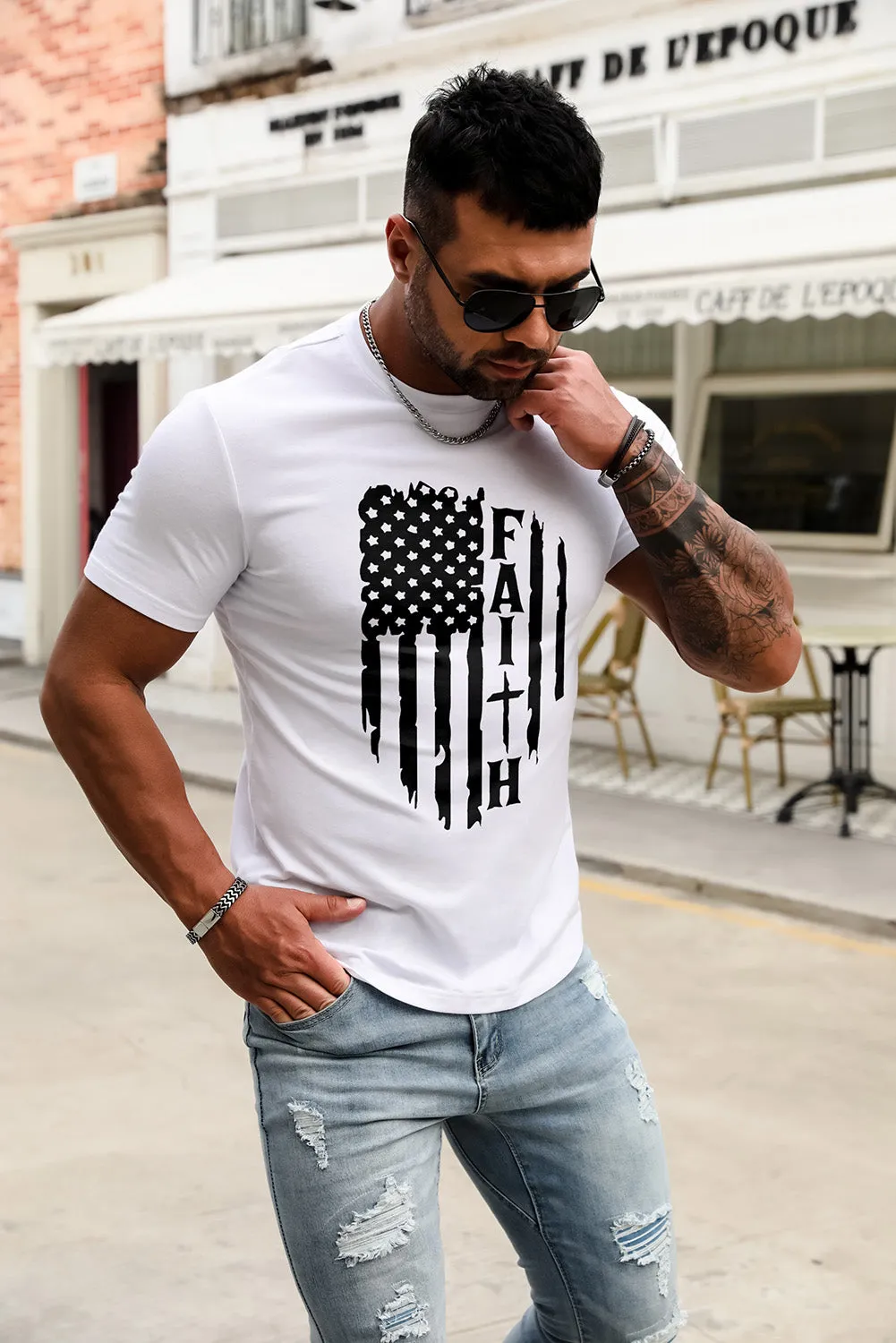 USA Print Solid Color Men's T-shirt