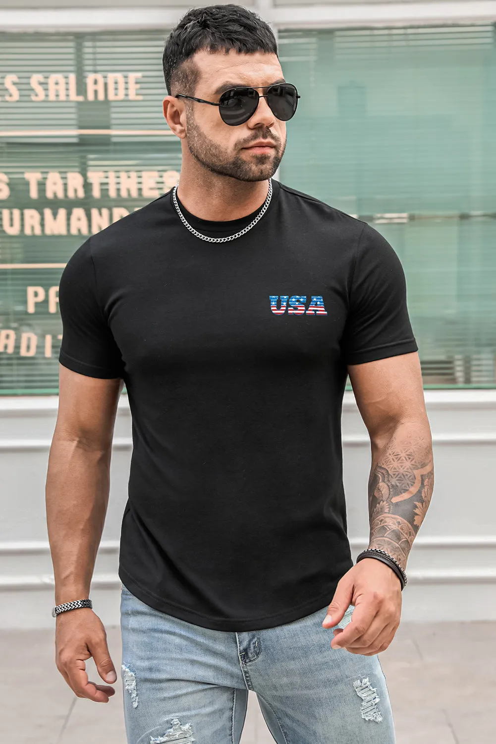 USA Print Solid Color Men's T-shirt