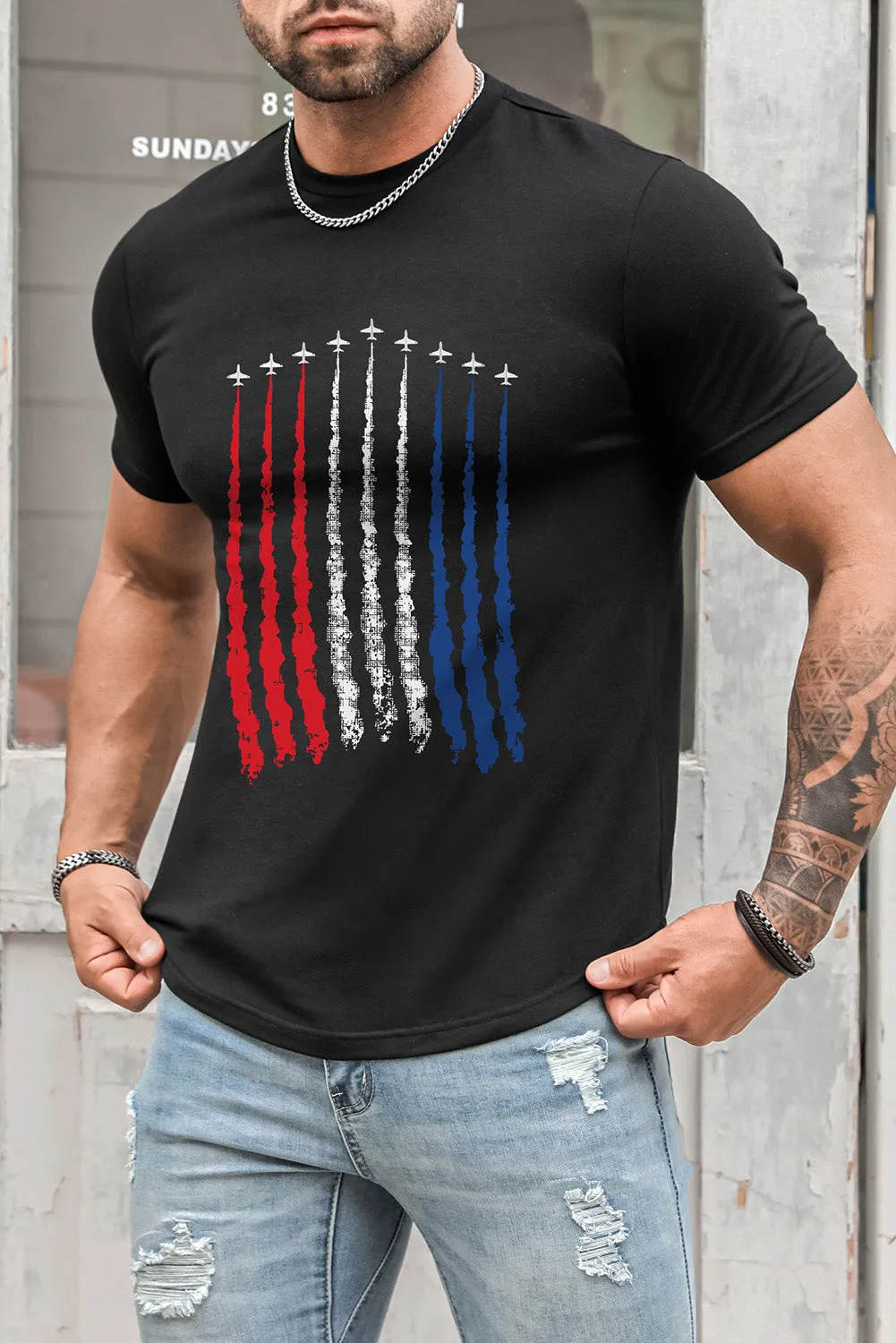 USA Print Solid Color Men's T-shirt