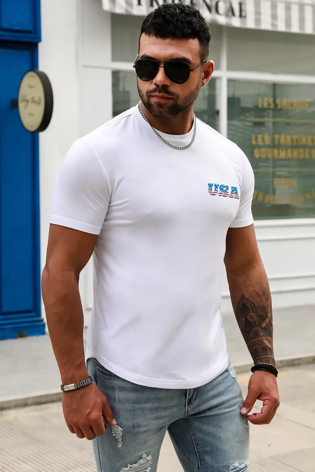 USA Print Solid Color Men's T-shirt
