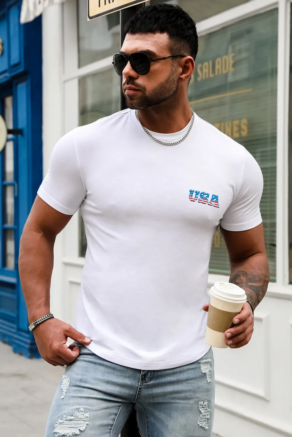 USA Print Solid Color Men's T-shirt