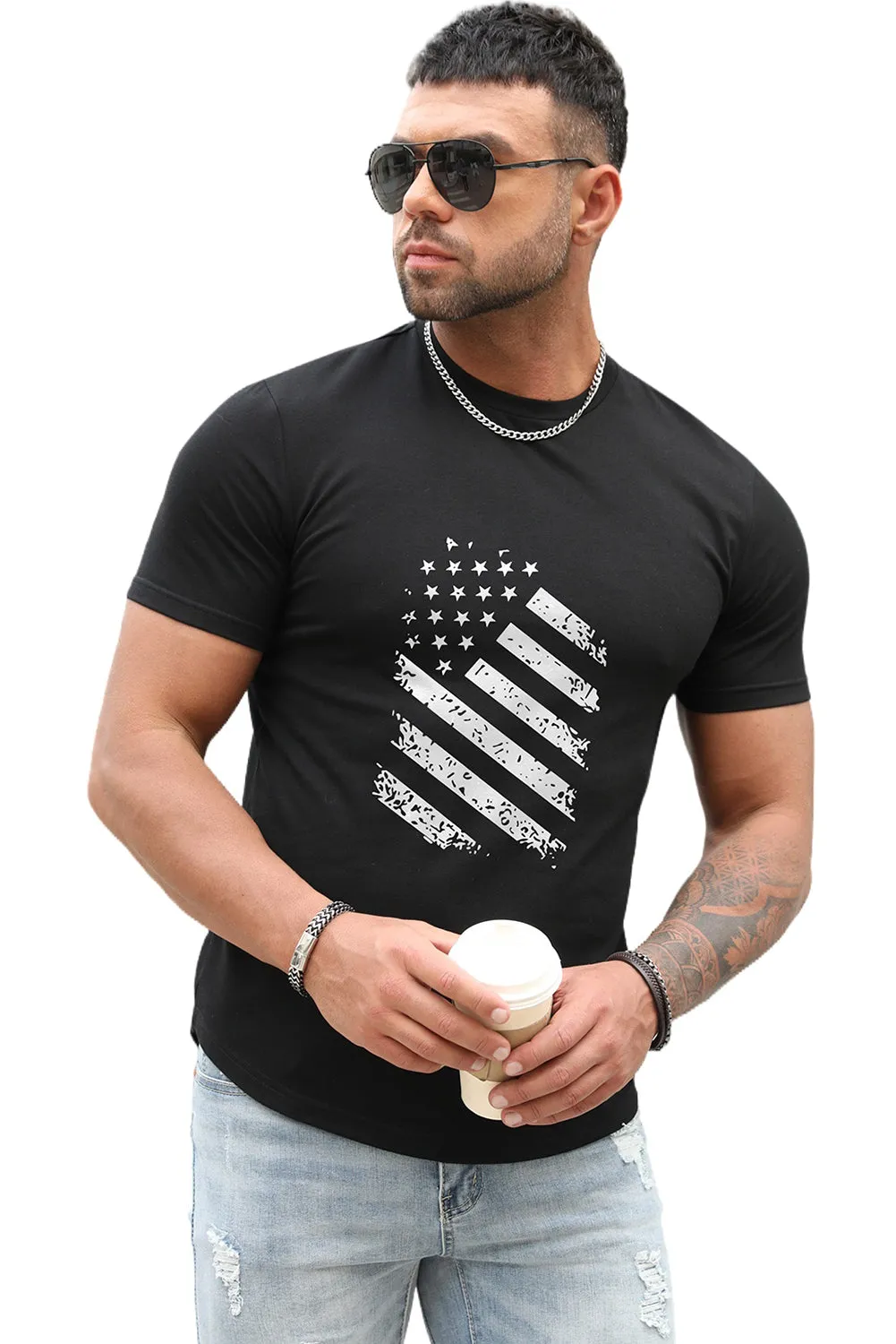 USA Print Solid Color Men's T-shirt