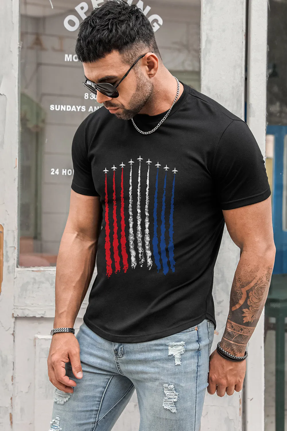 USA Print Solid Color Men's T-shirt