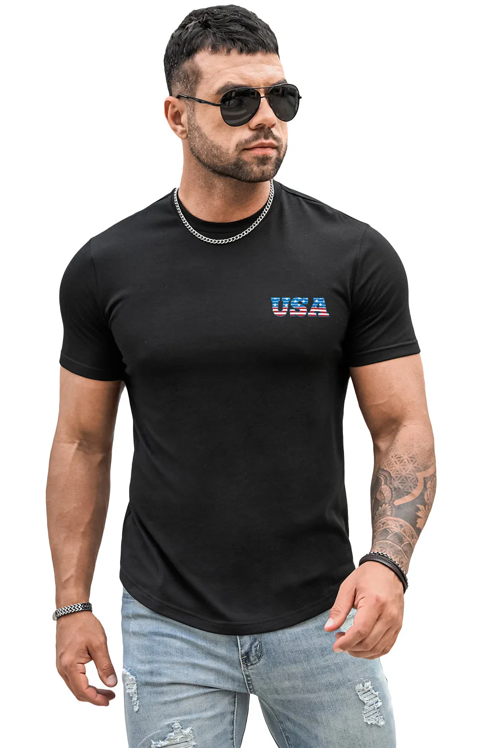 USA Print Solid Color Men's T-shirt