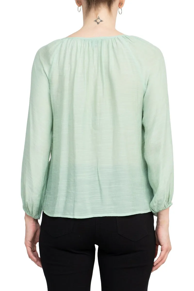 Zac & Rachel Crew Neck Tie Neck Long Sleeve Solid Rayon Blouse